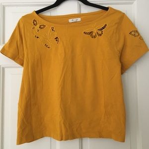 Madewell Mustard Yellow Eyelet Butterfly Tee